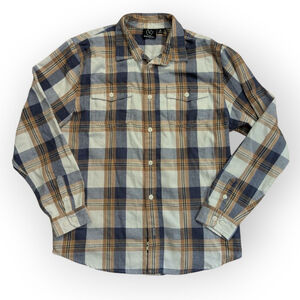 Burnside Plaid Flannel Shirt Blue Brown Size 18